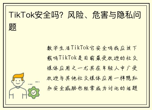 TikTok安全吗？风险、危害与隐私问题