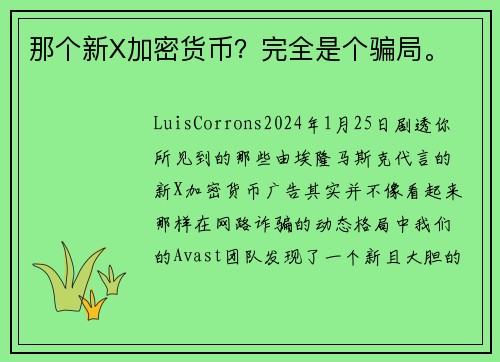 那个新X加密货币？完全是个骗局。